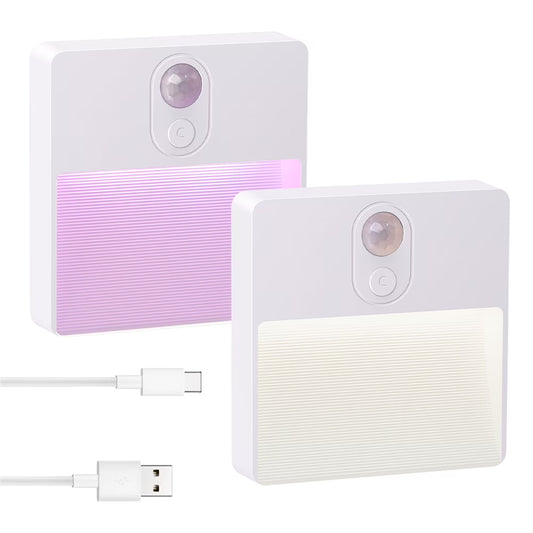 Motion Sensor Night Light Indoor, Rechargeable LED Night Light with 7 Colors & Stepless Dimming, Motion Activated Battery Operated Stair Lights Indoor for Bedroom, Hallway, Kitchen, Bathroom, 2 Pack