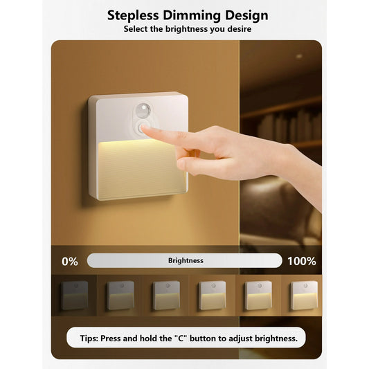 Motion Sensor Night Light Indoor, Rechargeable LED Night Light with 7 Colors & Stepless Dimming, Motion Activated Battery Operated Stair Lights Indoor for Bedroom, Hallway, Kitchen, Bathroom, 2 Pack