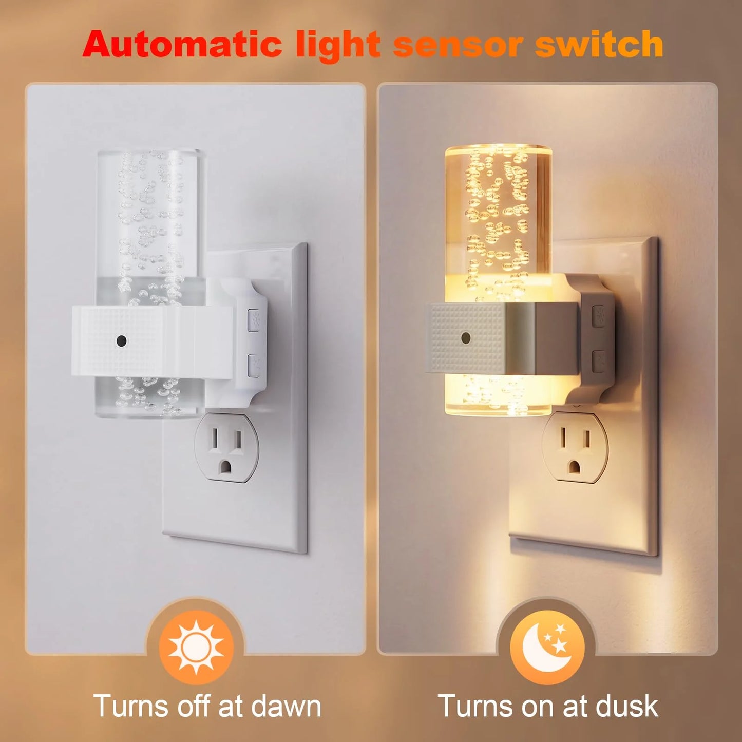 COSJM Night Lights Plug into Wall, Dimmable LED Night Light with Dusk to Dawn Sensor, 7 Color & Rgb Modes, Bubble Design for Hallway Bathroom,2 Pack