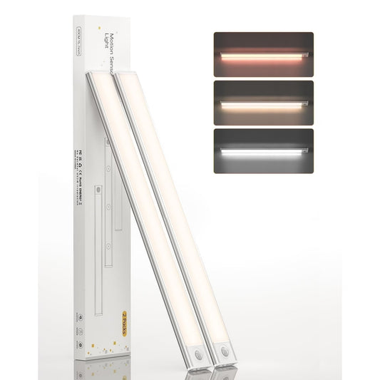 Under Cabinet Lighting 16 inches, 108 LED Motion Sensor Light Indoor, 3 Color Temperatures & Stepless Dimming Closet Lights, Magnetic Under Counter Lights for Kitchen, Pantry, Stairs - 2 Pack