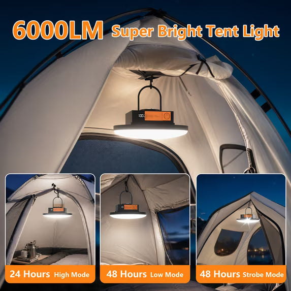 8800mAh LED Camping Lantern Rechargeable, 6000LM Portable Tent Light with Magnetic Base & Hook, Power Bank Function, IPX5 Waterproof, Emergency Flood Light for Hurricane, Power Outages Car Repair