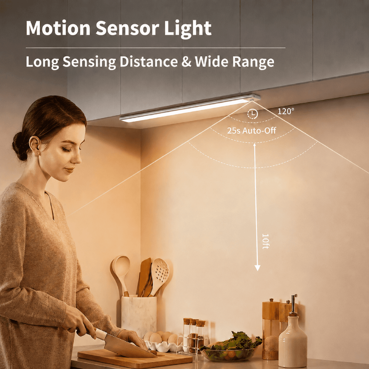 16-Inch Under Cabinet Lighting, 2 Pack Rechargeable Motion Sensor Light Indoor with 3 Color Temps & Stepless Dimming, Wireless Magnetic Under Counter Lights for Kitchen, Shelf, Closet, Bathroom