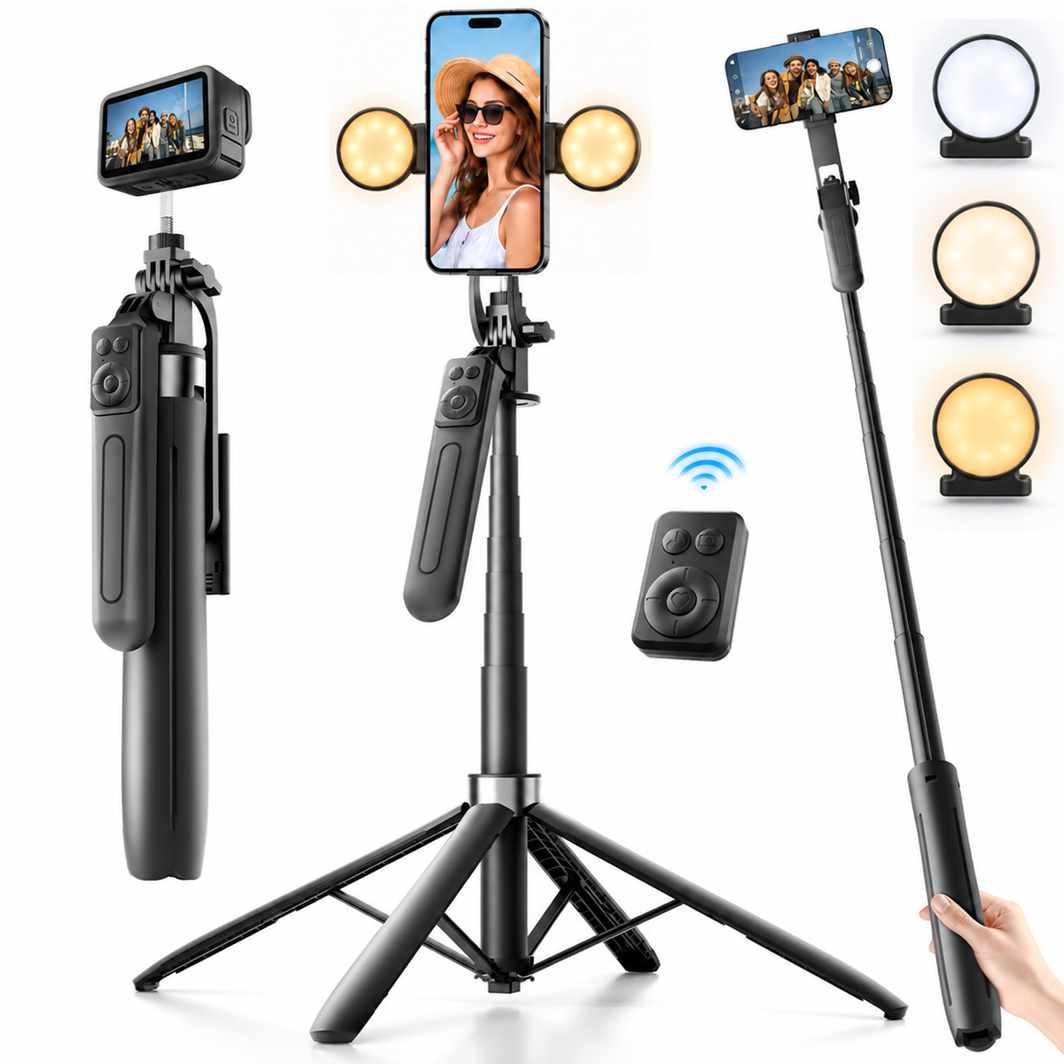 71" Tripod for iPhone with 2 Fill Lights, Phone Tripod & Selfie Stick with Remote, Extendable Portable Phone Tripod Stand, 360° Rotating Cell Phone Holder for Video Recording & Live Streaming