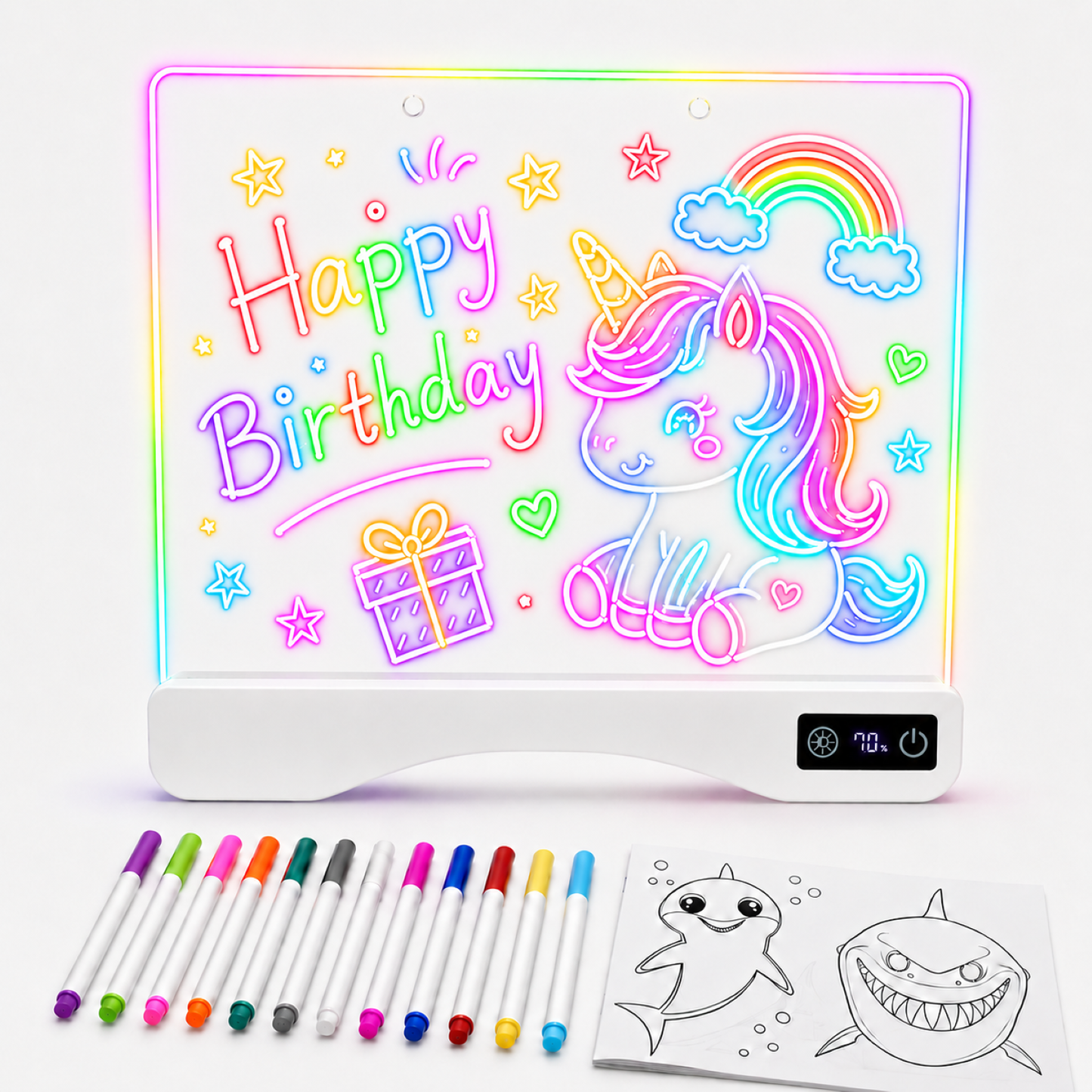 16" Rechargeable LED Drawing Board for Kids, Art Kits Gift for 4-12 Years Old Girls,15 Light Effects,Glow Doodle Tablet, Neon Dry Erase Light up Board with Invisible Stand, 12 Markers & Tracing Book