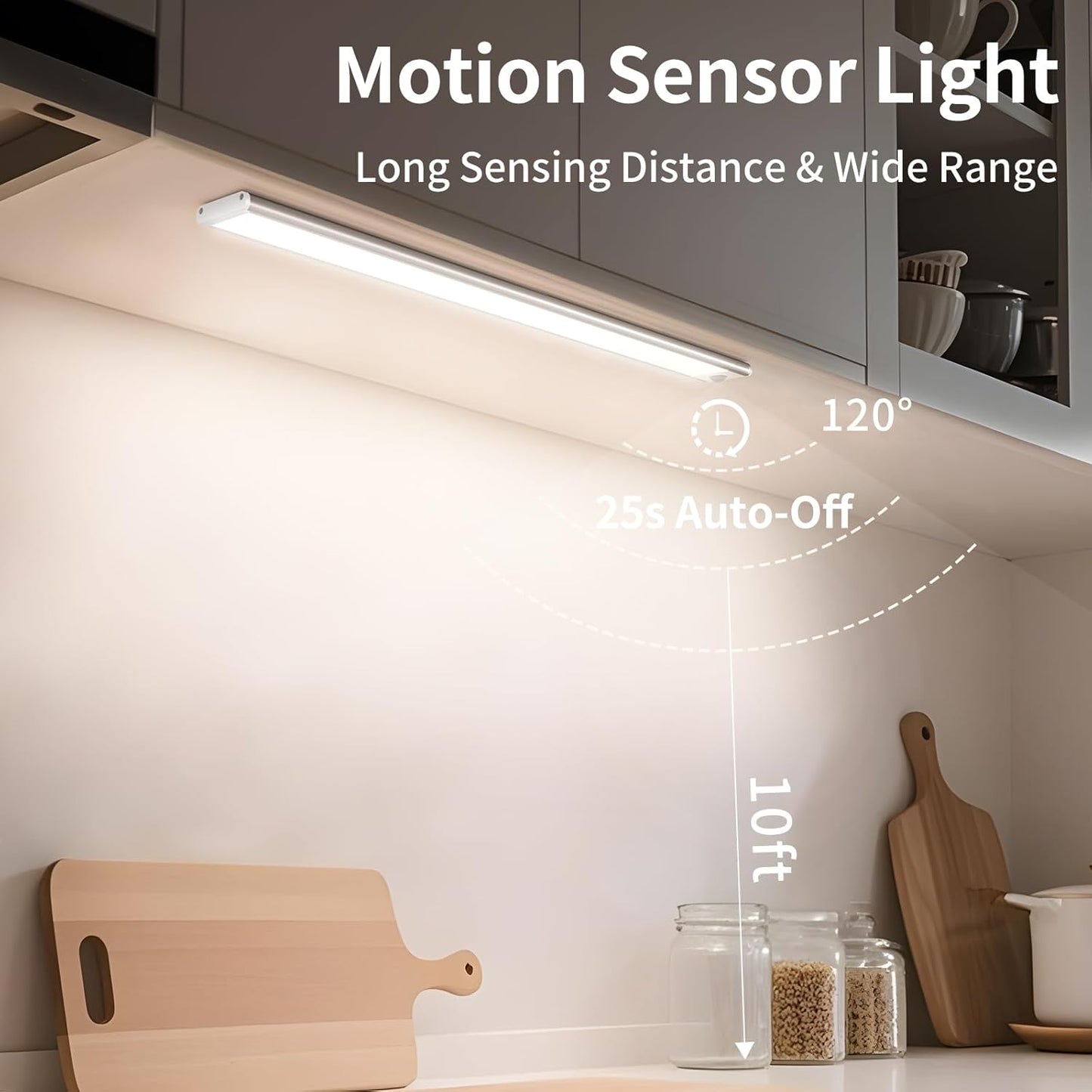 Under Cabinet Lighting 12 inches, 81 LED Motion Sensor Light Indoor with 3 Color Dimmable, Battery Operated Closet Lights Rechargeable Lamp, Magnetic Under Counter Night Light for Kitchen - 2 Pack