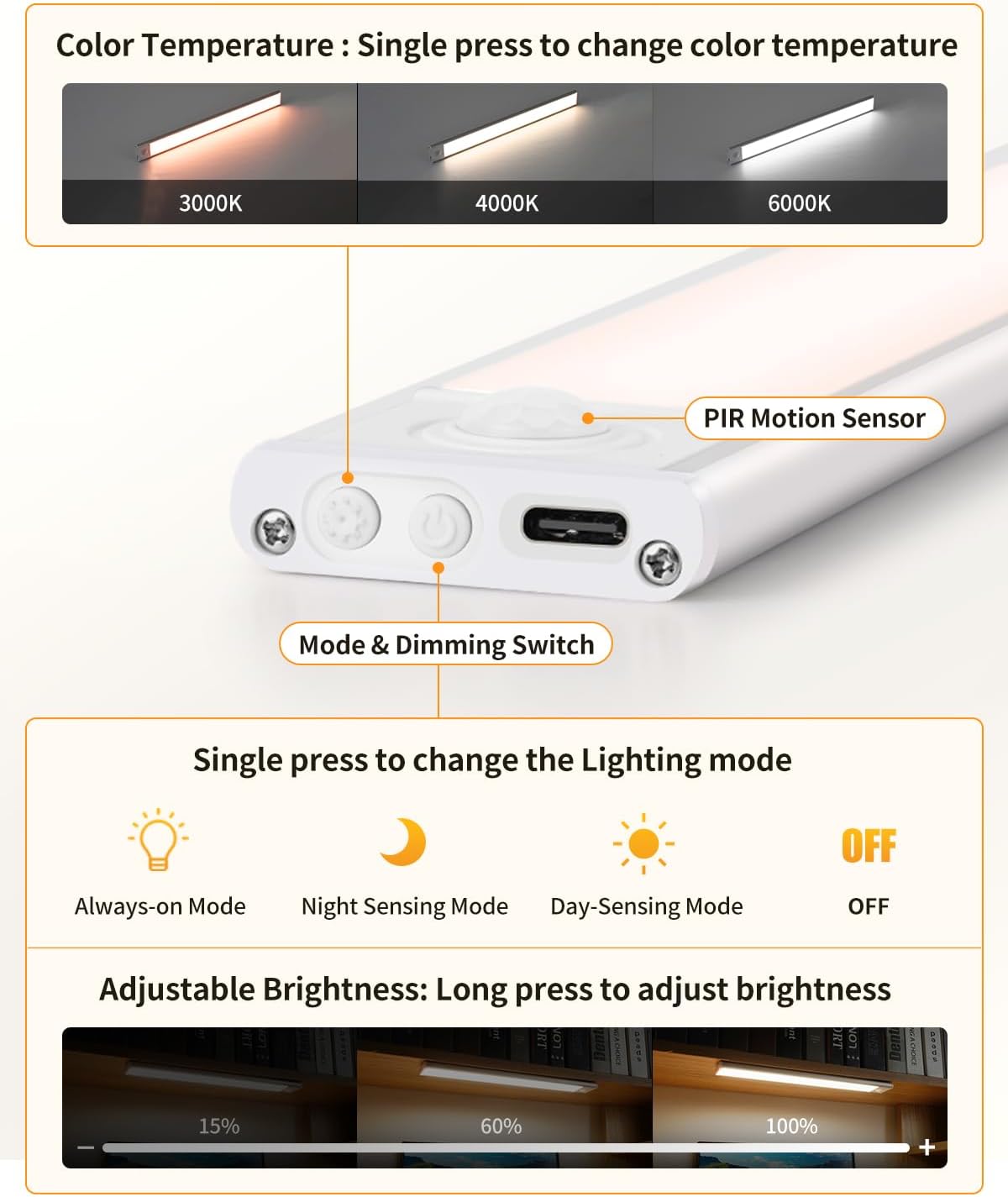Under Cabinet Lighting 12 inches, 81 LED Motion Sensor Light Indoor with 3 Color Dimmable, Battery Operated Closet Lights Rechargeable Lamp, Magnetic Under Counter Night Light for Kitchen - 2 Pack