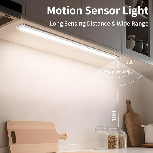 Under Cabinet Lighting 16 inches, 108 LED Motion Sensor Light Indoor, 3 Color Temperatures & Stepless Dimming Closet Lights, Magnetic Under Counter Lights for Kitchen, Pantry, Stairs - 2 Pack
