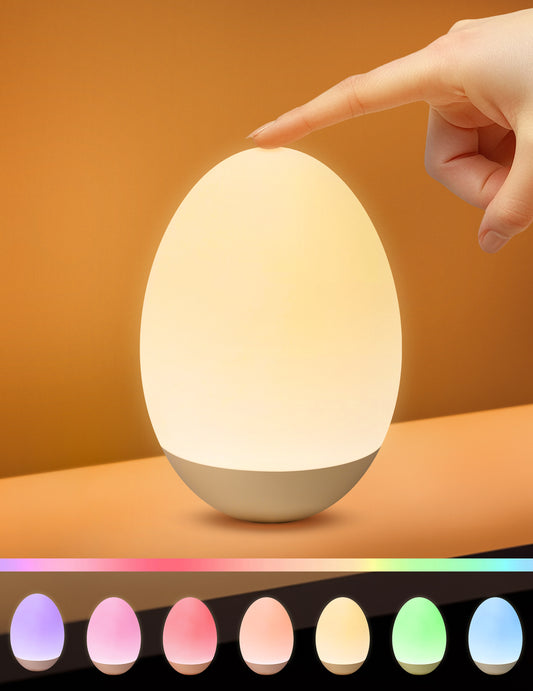 Night Light for Kid, Egg Light for Nursery with 7 RGB Colors Changeable & Stepless Dimming, Rechargeable Breastfeeding Light with 1h Timer & Touch Control, Portable Night Lights for Babies BPA Free