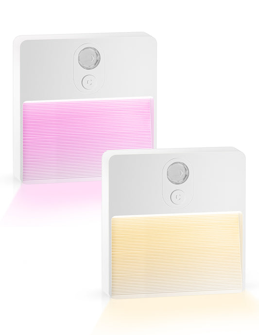 Motion Sensor Night Light Indoor, Rechargeable LED Night Light with 7 Colors & Stepless Dimming, Motion Activated Battery Operated Stair Lights Indoor for Bedroom, Hallway, Kitchen, Bathroom, 2 Pack