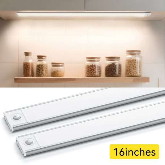 Under Cabinet Lighting 16 inches, 108 LED Motion Sensor Light Indoor, 3 Color Temperatures & Stepless Dimming Closet Lights, Magnetic Under Counter Lights for Kitchen, Pantry, Stairs - 2 Pack