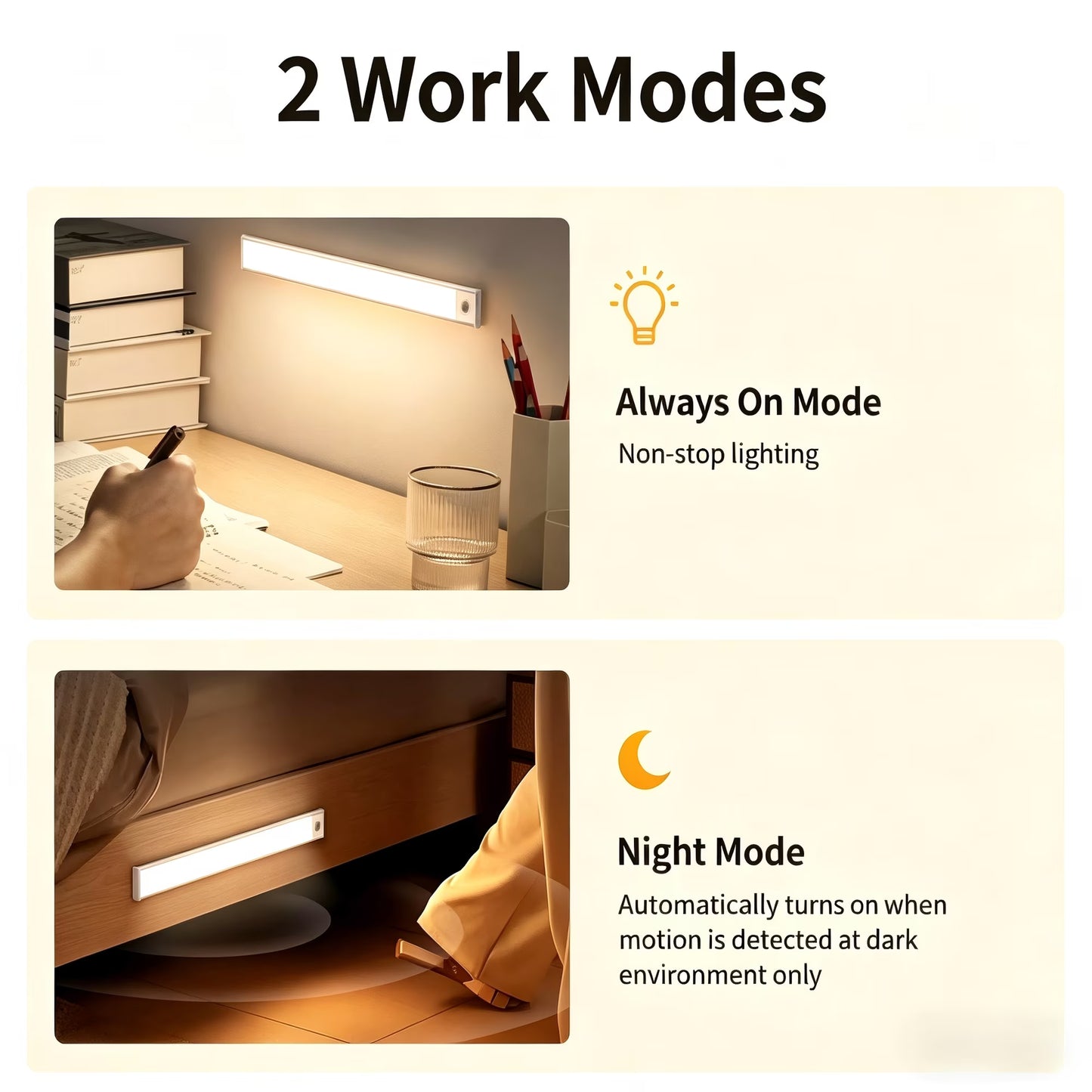 Under Cabinet Lighting, 54 LED Motion Sensor Light Indoor, 3 Color & Stepless Dimmable Closet Lights, Magnetic Under Counter Lights for Kitchen, Stairs, Hallway - 2 Pack