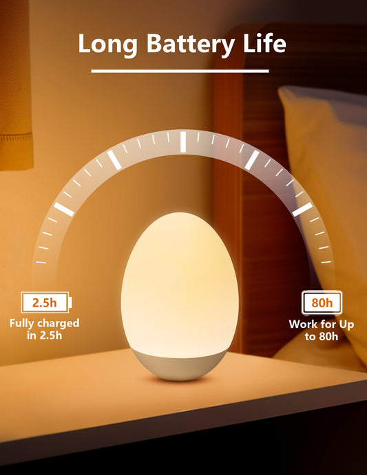 Night Light for Kid, Egg Light for Nursery with 7 RGB Colors Changeable & Stepless Dimming, Rechargeable Breastfeeding Light with 1h Timer & Touch Control, Portable Night Lights for Babies BPA Free