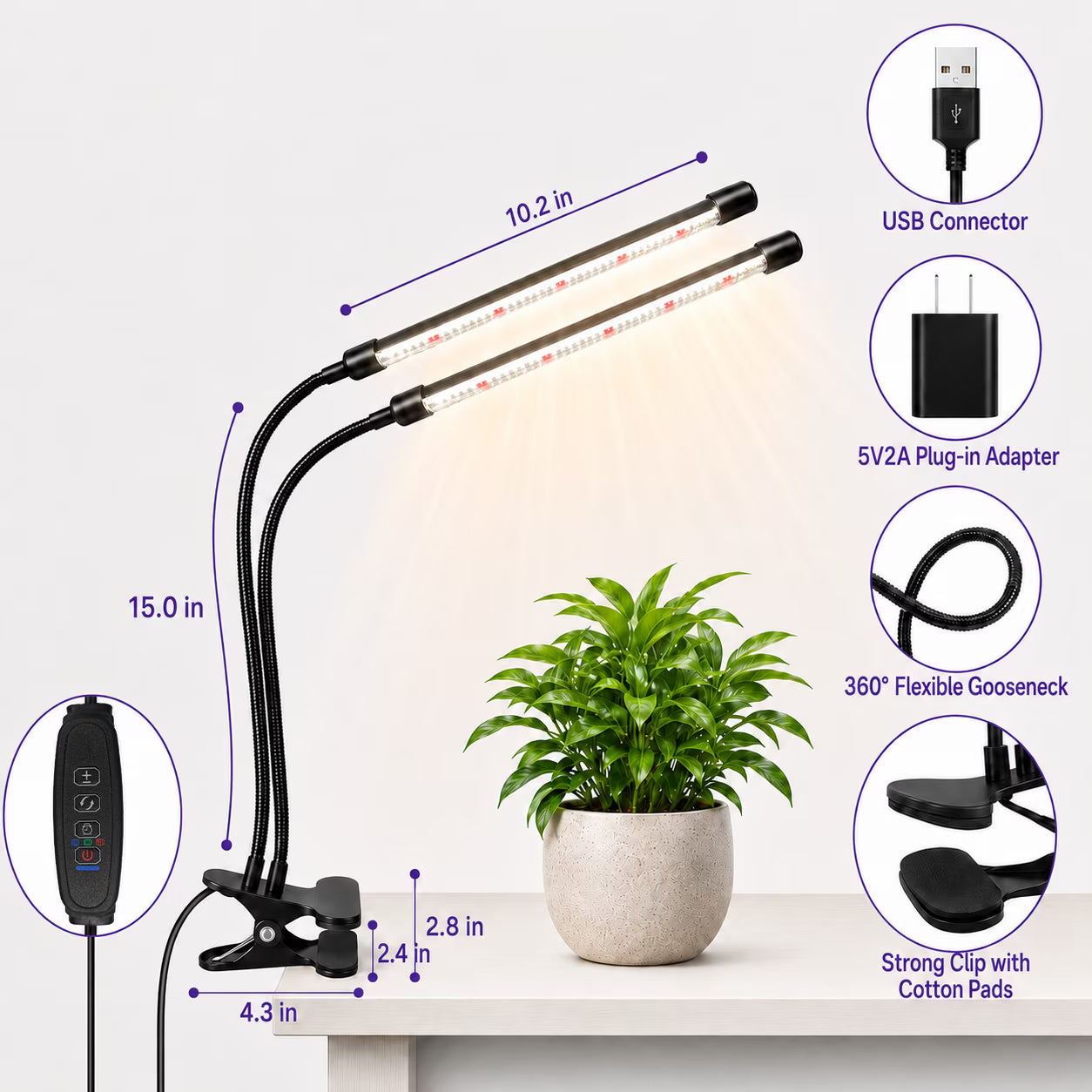 COSJM Grow Lights for Indoor Plants, 84 LEDs Full Spectrum White Red Clip Plant Growing Lamp with 3/9/12H Auto Timer, 10 Dimmable Levels, 3 Switch Modes, Flexible Gooseneck