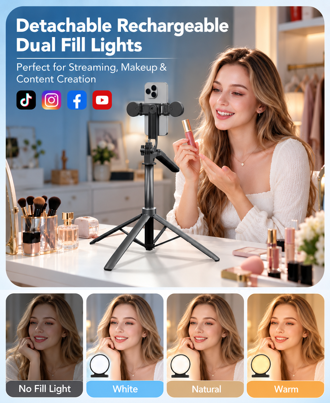 71" Tripod for iPhone with 2 Fill Lights, Phone Tripod & Selfie Stick with Remote, Extendable Portable Phone Tripod Stand, 360° Rotating Cell Phone Holder for Video Recording & Live Streaming