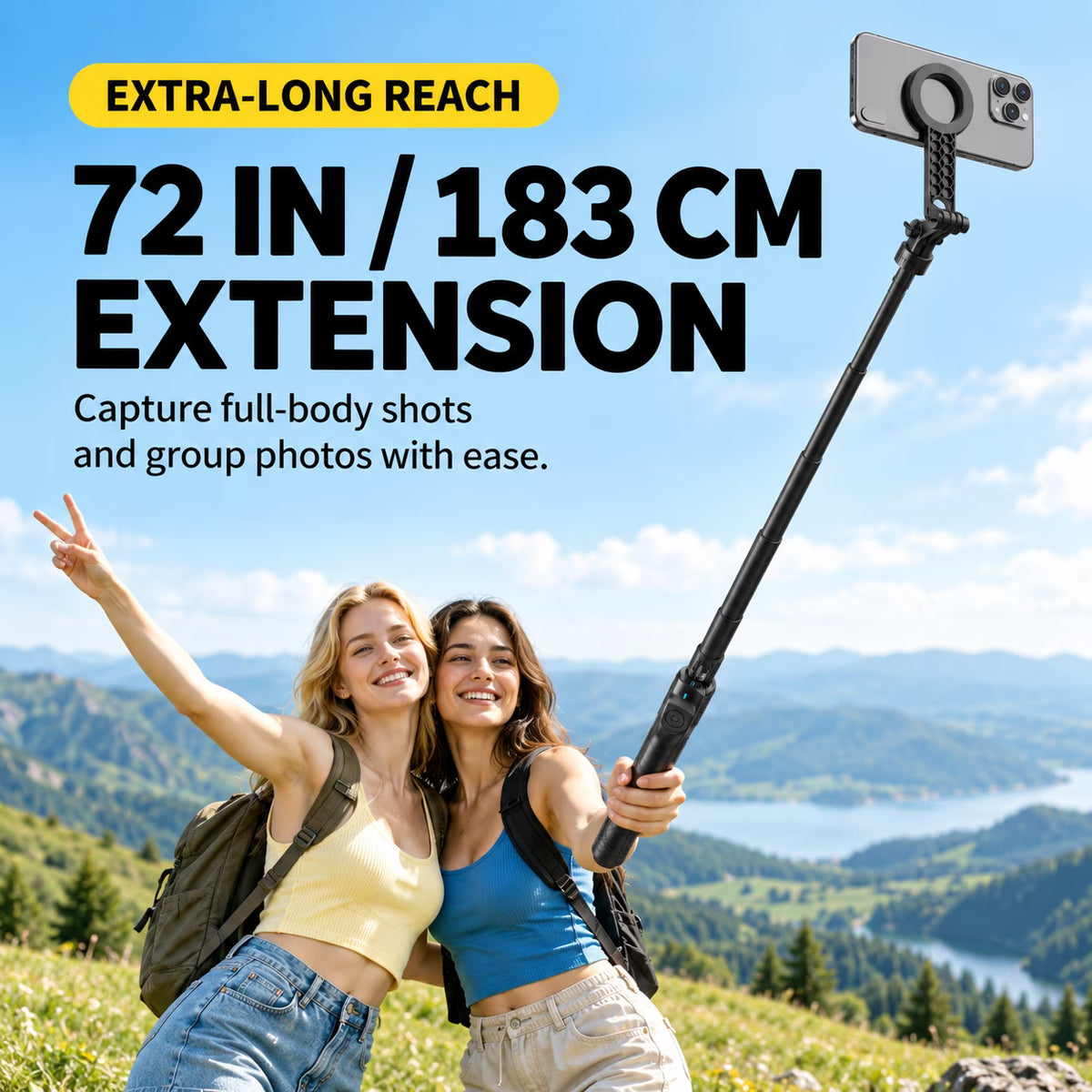 72" Magnetic Tripod for iPhone, Auto-Open Magnetic Selfie Stick Tripod with Bluetooth Remote, Extendable Phone Tripod Stand, 360° Rotating Holder for iPhone & Android