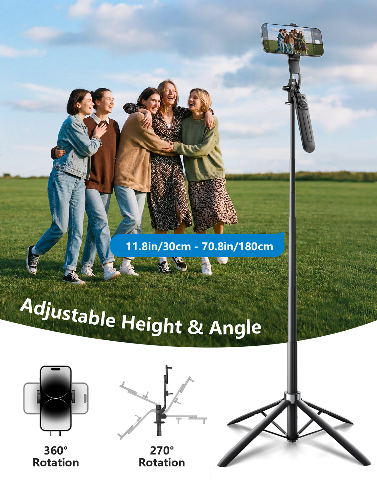 71" Tripod for iPhone with 2 Fill Lights, Phone Tripod & Selfie Stick with Remote, Extendable Portable Phone Tripod Stand, 360° Rotating Cell Phone Holder for Video Recording & Live Streaming