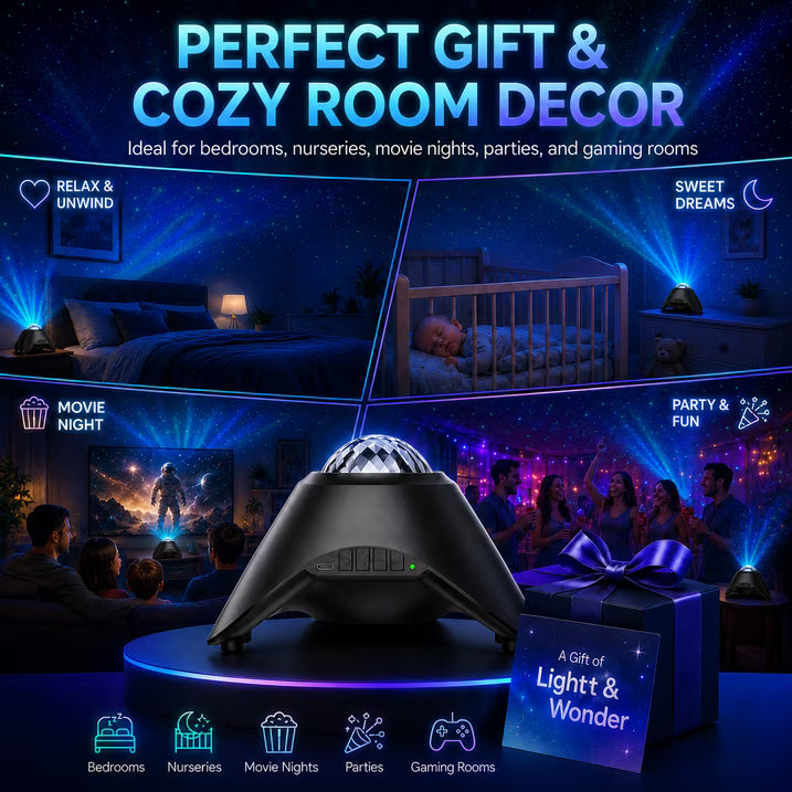 COSJM Galaxy Projector Night Light, Aurora Star Projector with 33 Light Effects, 8 White Noise, Bluetooth Speaker and Remote Control for Bedroom, Gaming Room and Parties, Gift for Kids and Adults