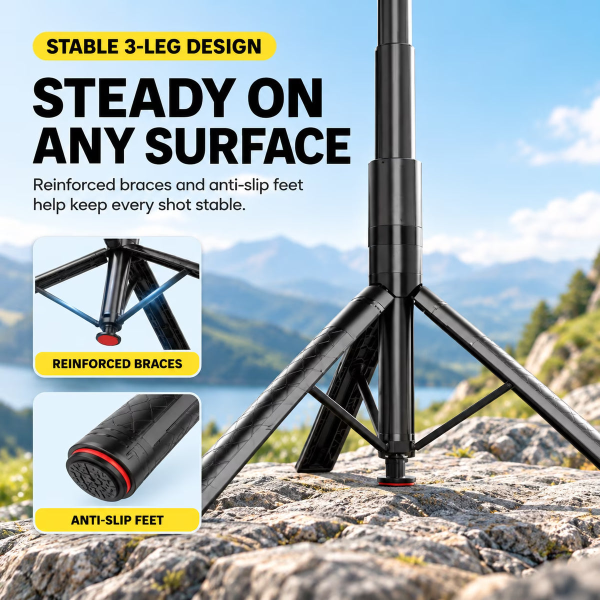 72" Magnetic Tripod for iPhone, Auto-Open Magnetic Selfie Stick Tripod with Bluetooth Remote, Extendable Phone Tripod Stand, 360° Rotating Holder for iPhone & Android