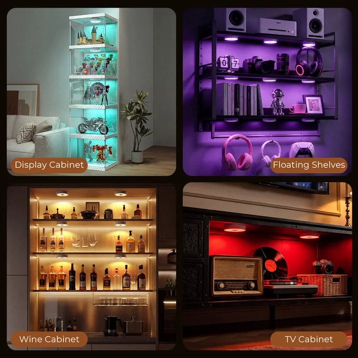 Led Puck Lights with Remote, 1000mAh Rechargeable Under Cabinet Lights with Motion Sensor, 3 Color Temps & 12 RGB Colors, Dimmable Magnetic Stick-On Lights for Kitchen Closet Stairs, 2-Pack