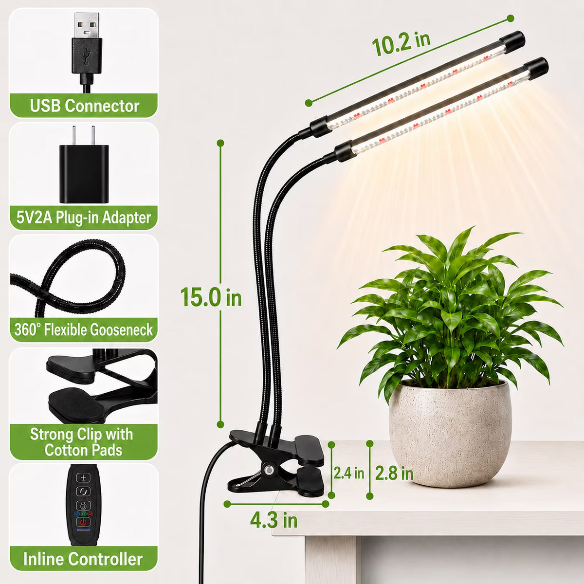 COSJM Grow Lights for Indoor Plants, 84 LEDs Full Spectrum White Red Clip Plant Growing Lamp with 3/9/12H Auto Timer, 10 Dimmable Levels, 3 Switch Modes, Flexible Gooseneck