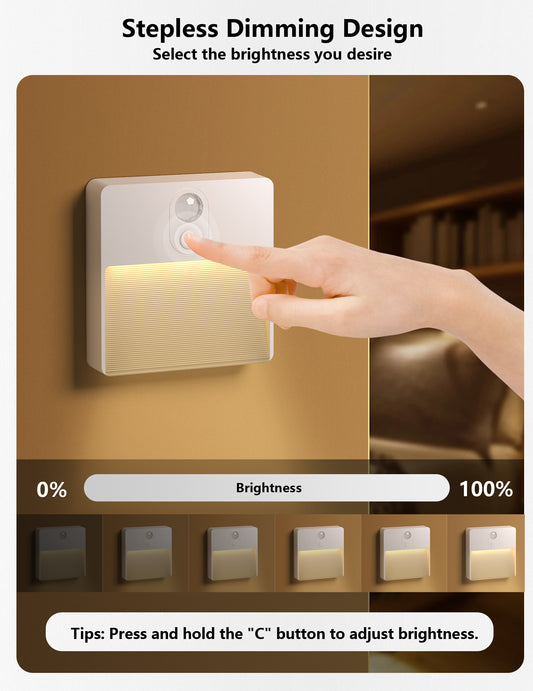 Motion Sensor Night Light Indoor, Rechargeable LED Night Light with 7 Colors & Stepless Dimming, Motion Activated Battery Operated Stair Lights Indoor for Bedroom, Hallway, Kitchen, Bathroom, 2 Pack