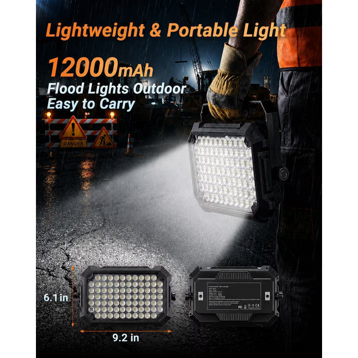 Rechargeable LED Work Light 12000mAh, 10000LM Portable Magnetic Work Light 320 LED, 4 Modes, Adjustable Stand for Mechanics, Camping, Fishing, Car Repair, Emergency Light for Power Outage