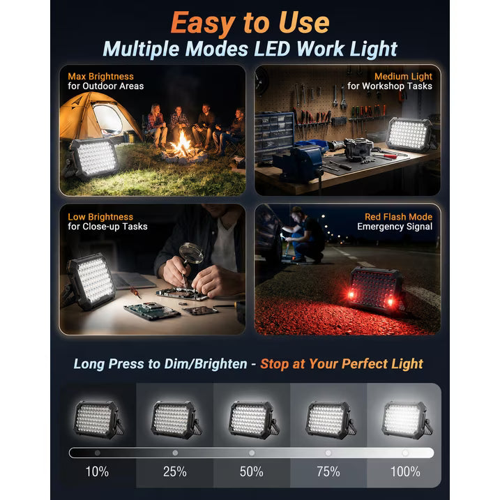 Rechargeable LED Work Light 12000mAh, 10000LM Portable Magnetic Work Light 320 LED, 4 Modes, Adjustable Stand for Mechanics, Camping, Fishing, Car Repair, Emergency Light for Power Outage