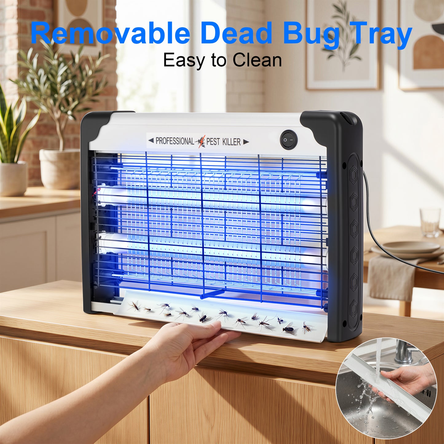 Lumdark Bug Zapper Indoor, High-Voltage Mosquito Killer, with 2 Efficient 10000H LED Bulbs, Protective Mesh,Removable Tray, Electric Energy Saving Fly Trap, Easy to Clean