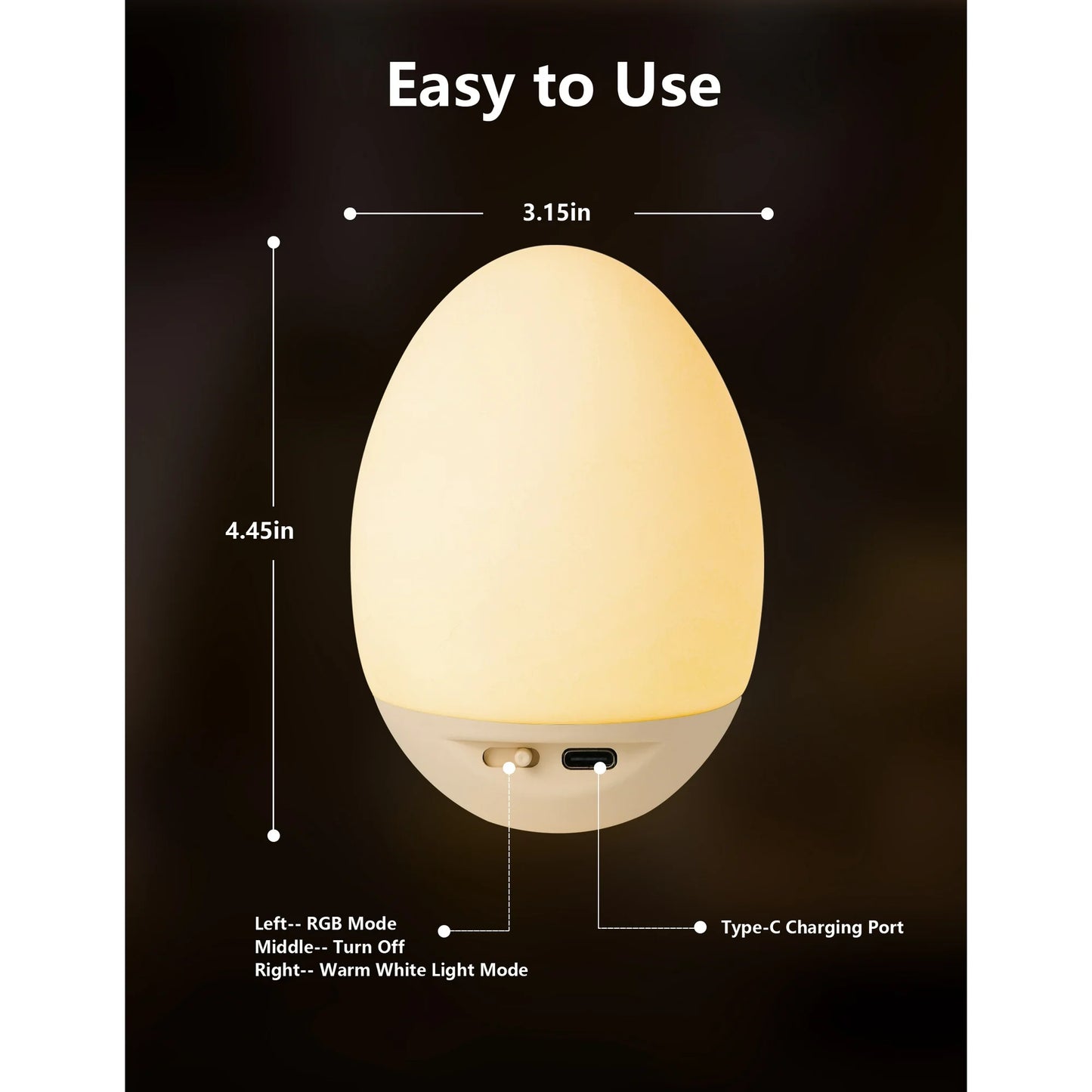 Night Light for Kid, Egg Light for Nursery with 7 RGB Colors Changeable & Stepless Dimming, Rechargeable Breastfeeding Light with 1h Timer & Touch Control, Portable Night Lights for Babies BPA Free
