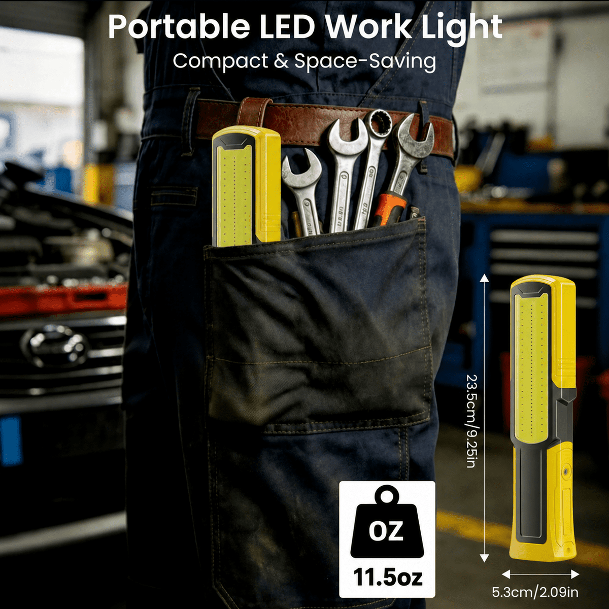 Lumdark Magnetic Work Light, 6000mAh Rechargeable Work Light, Magnetic Flashlight with 5 Modes, 180° Rotating Base, Side Magnet & Hook for Car Repair, Garage and Camping