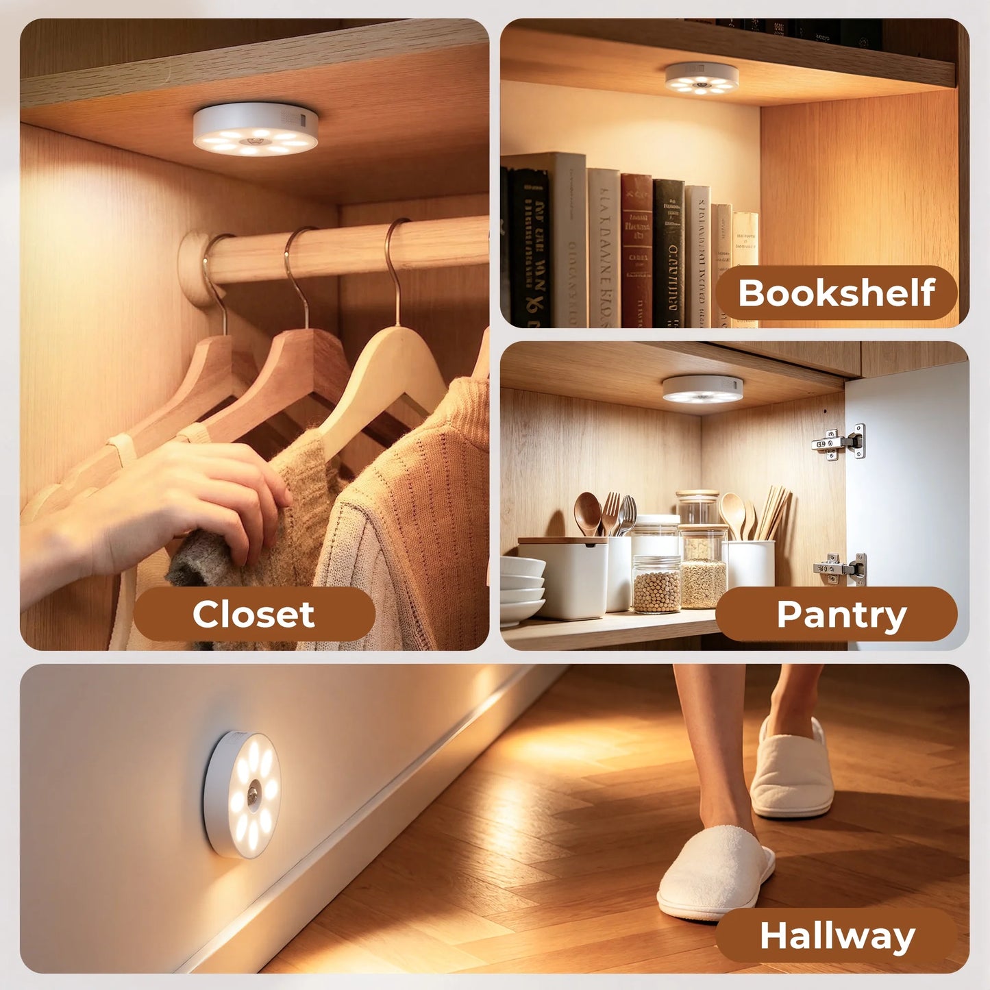 1000mAh Rechargeable Puck Lights with Remote, Motion Sensor Under Cabinet Lighting, 3 Color Temps & 12 RGB Colors, Dimmable Magnetic LED Stick-On Shelf Lights for Kitchen Closet Stairs, 6-Pack