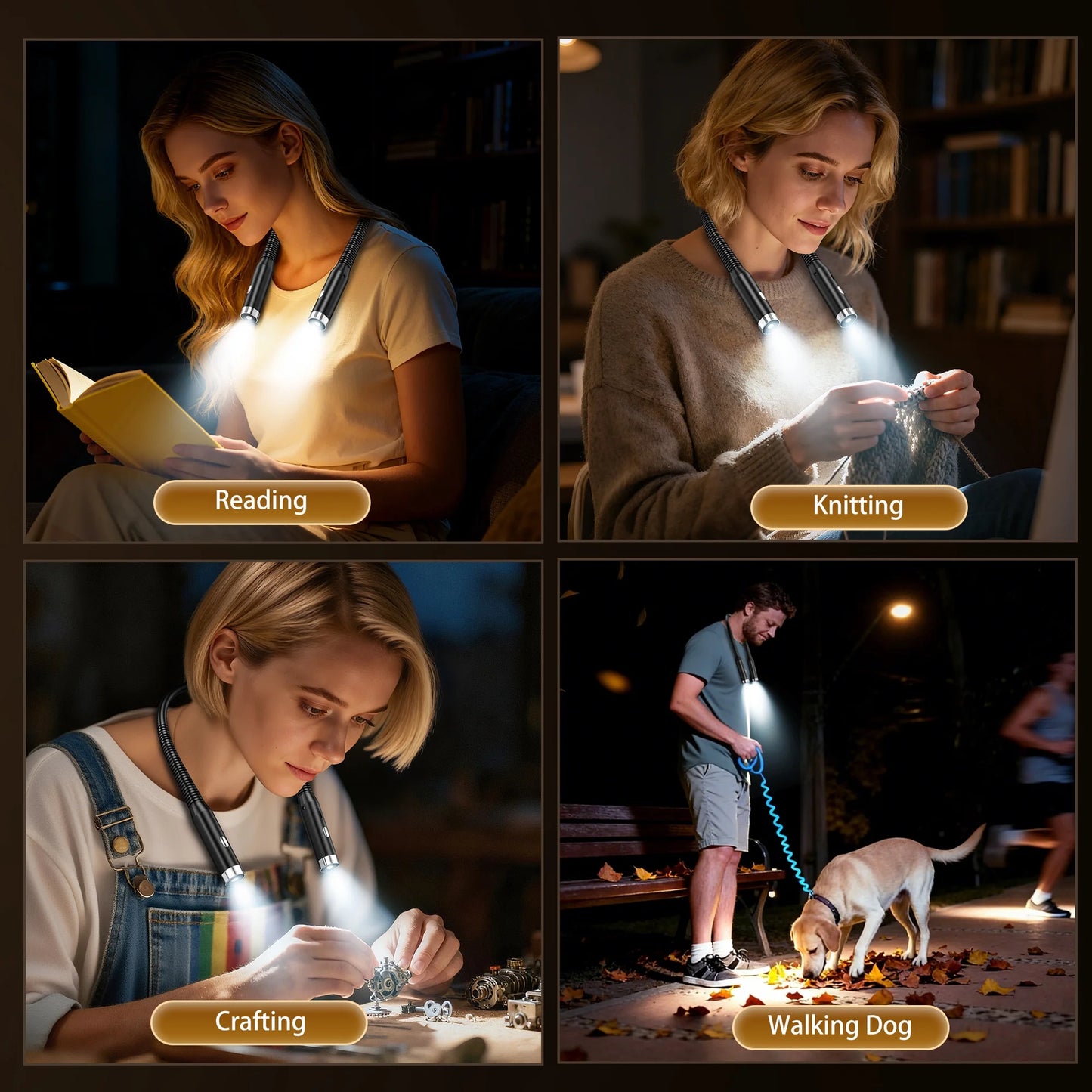 Rechargeable Book Light, Neck Reading Light with 3 Colors & 6 Brightness, Flexible Neck Light for Reading in Bed, Portable Booklights for Reading at Night, Crafts & Book Lovers Gifts, 2 pack