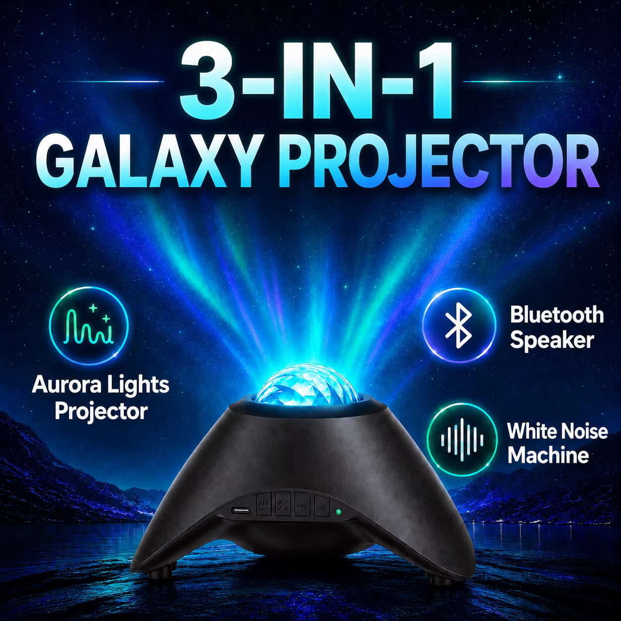 COSJM Galaxy Projector Night Light, Aurora Star Projector with 33 Light Effects, 8 White Noise, Bluetooth Speaker and Remote Control for Bedroom, Gaming Room and Parties, Gift for Kids and Adults