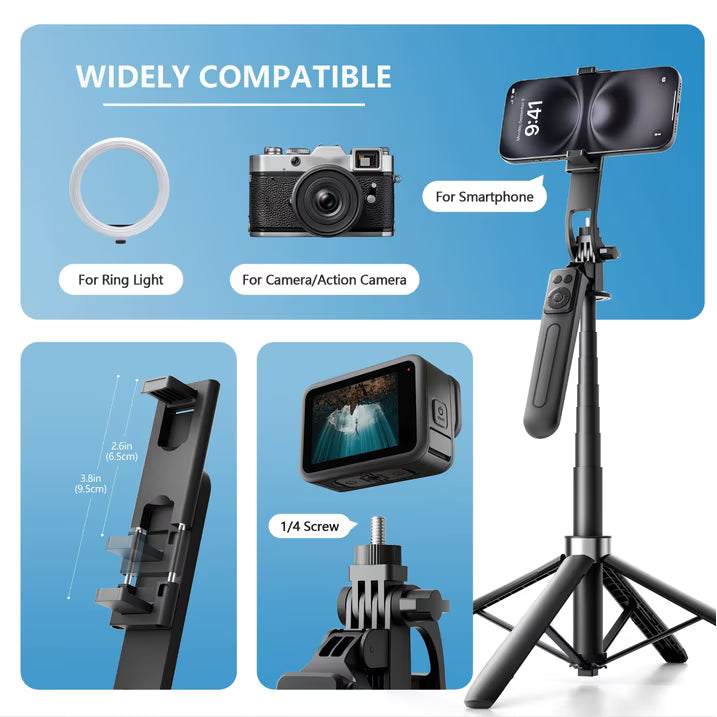 Tripod for iPhone, Phone Tripod & Selfie Stick for iPhone with Remote, 71" Extendable Portable Phone Tripod Stand, 360° Rotating Cell Phone Holder for Video Recording, Compatible with Android