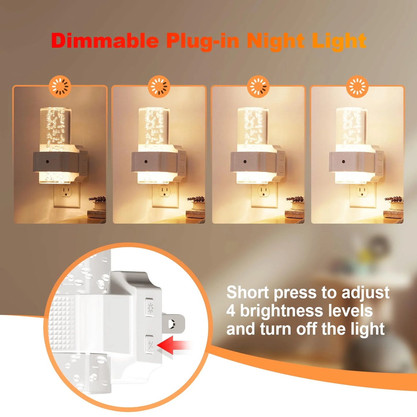 COSJM Night Lights Plug into Wall, Dimmable LED Night Light with Dusk to Dawn Sensor, 7 Color & Rgb Modes, Bubble Design for Hallway Bathroom，2 Pack