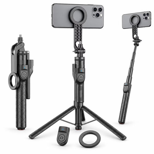 72" Magnetic Tripod for iPhone, Auto-Open Magnetic Selfie Stick Tripod with Bluetooth Remote, Extendable Phone Tripod Stand, 360° Rotating Holder for iPhone & Android