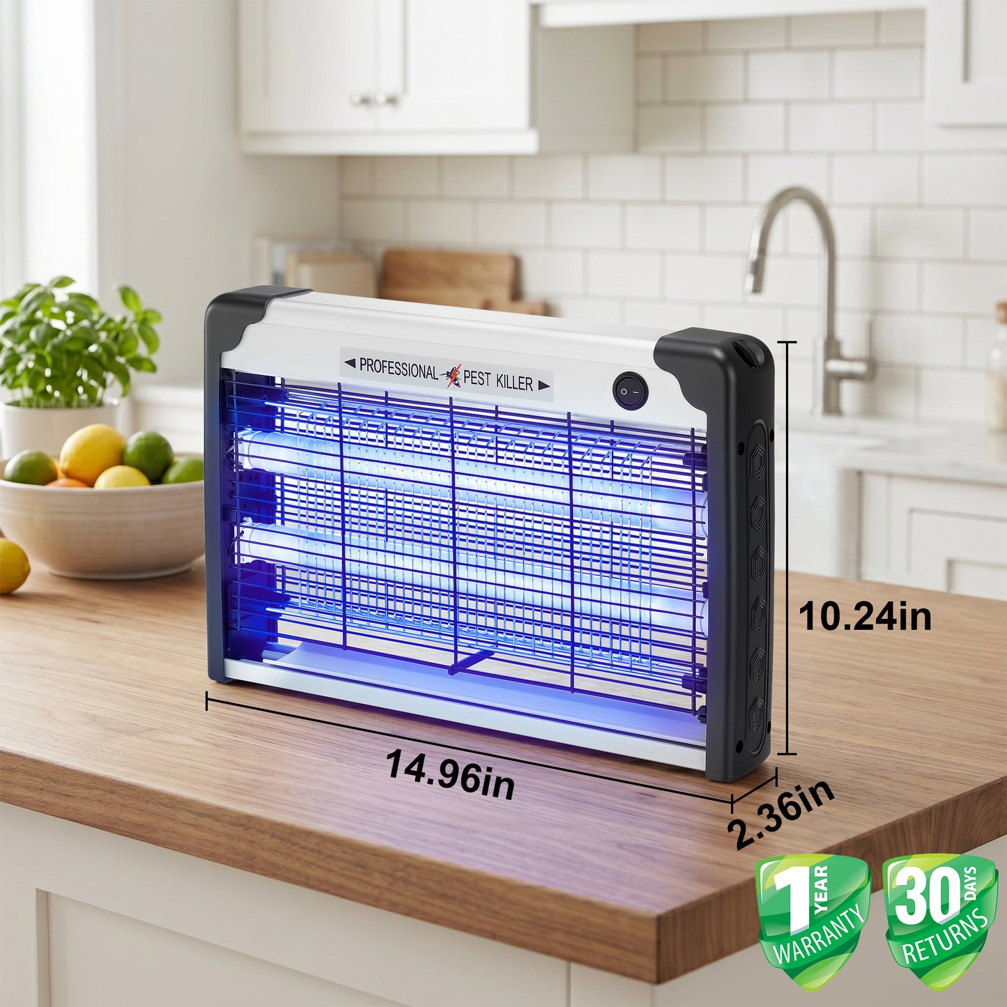 Lumdark Bug Zapper Indoor, High-Voltage Mosquito Killer, with 2 Efficient 10000H LED Bulbs, Protective Mesh,Removable Tray, Electric Energy Saving Fly Trap, Easy to Clean