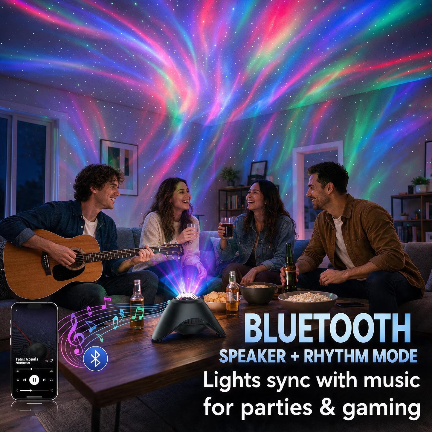 COSJM Galaxy Projector Night Light, Aurora Star Projector with 33 Light Effects, 8 White Noise, Bluetooth Speaker and Remote Control for Bedroom, Gaming Room and Parties, Gift for Kids and Adults
