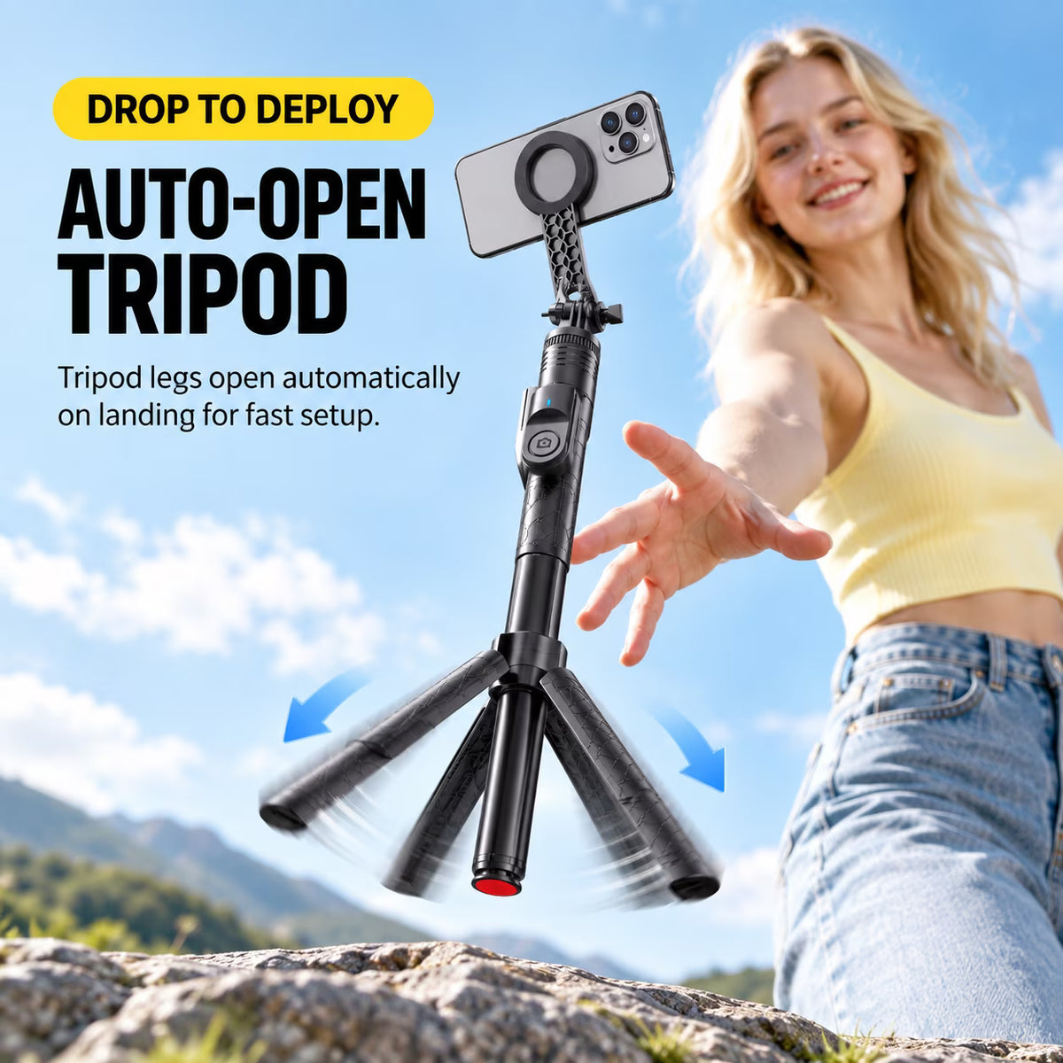 72" Magnetic Tripod for iPhone, Auto-Open Magnetic Selfie Stick Tripod with Bluetooth Remote, Extendable Phone Tripod Stand, 360° Rotating Holder for iPhone & Android