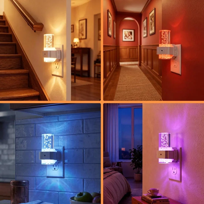 COSJM Night Lights Plug into Wall, Dimmable LED Night Light with Dusk to Dawn Sensor, 7 Color & Rgb Modes, Bubble Design for Hallway Bathroom，2 Pack