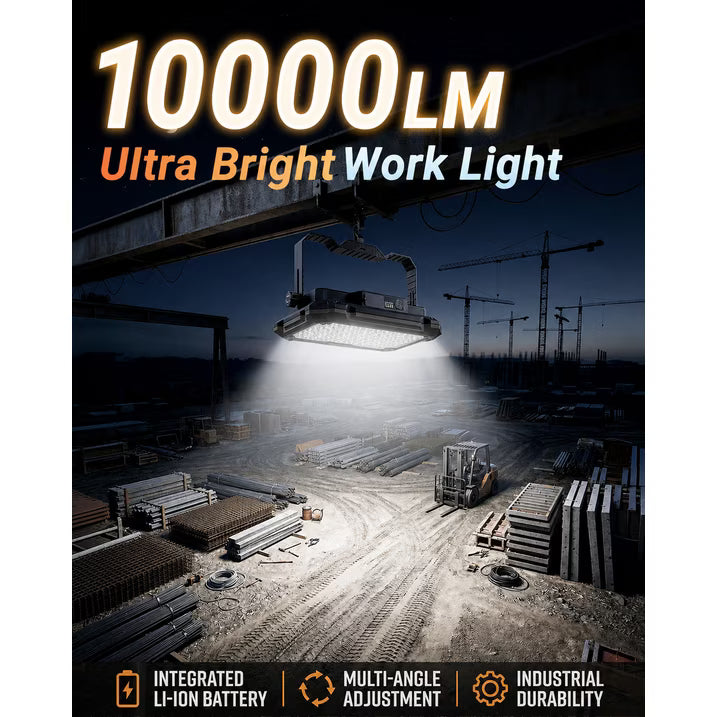 Rechargeable LED Work Light 12000mAh, 10000LM Portable Magnetic Work Light 320 LED, 4 Modes, Adjustable Stand for Mechanics, Camping, Fishing, Car Repair, Emergency Light for Power Outage