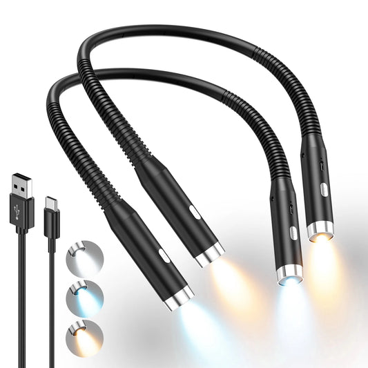 Rechargeable Book Light, Neck Reading Light with 3 Colors & 6 Brightness, Flexible Neck Light for Reading in Bed, Portable Booklights for Reading at Night, Crafts & Book Lovers Gifts, 2 pack