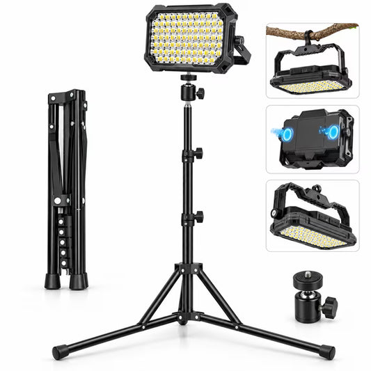 COSJM Rechargeable LED Work Light with Stand, 13000mAh, 10000LM Portable Flood Light, 360° Rotating Head, Magnetic Base for Garage, Jobsite & Camping