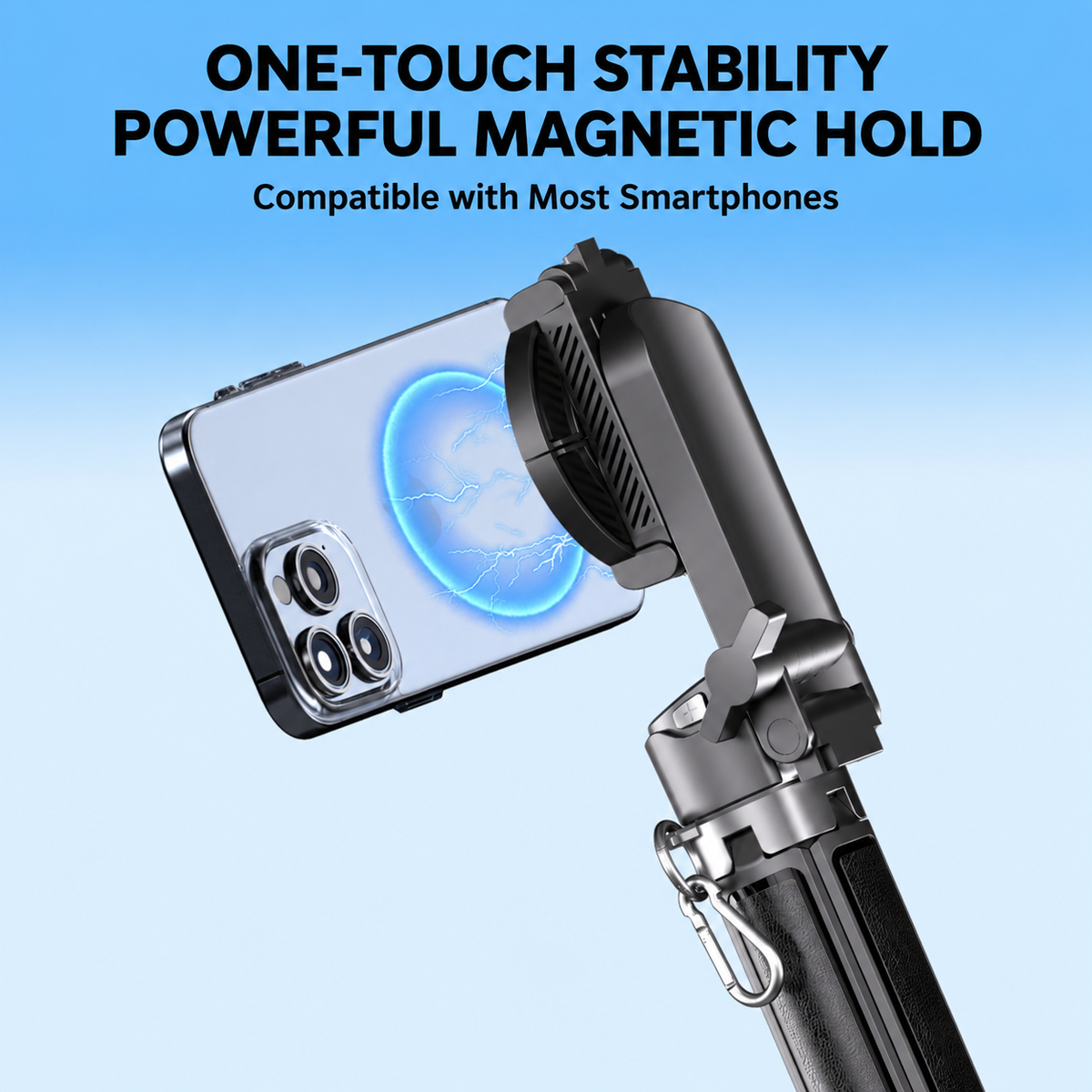 COSJM Mini Magnetic Selfie Stick, 16.5" Extendable with Bluetooth Remote & Phone Clip Holder, Compatible with Iphone and Android for Vlogging