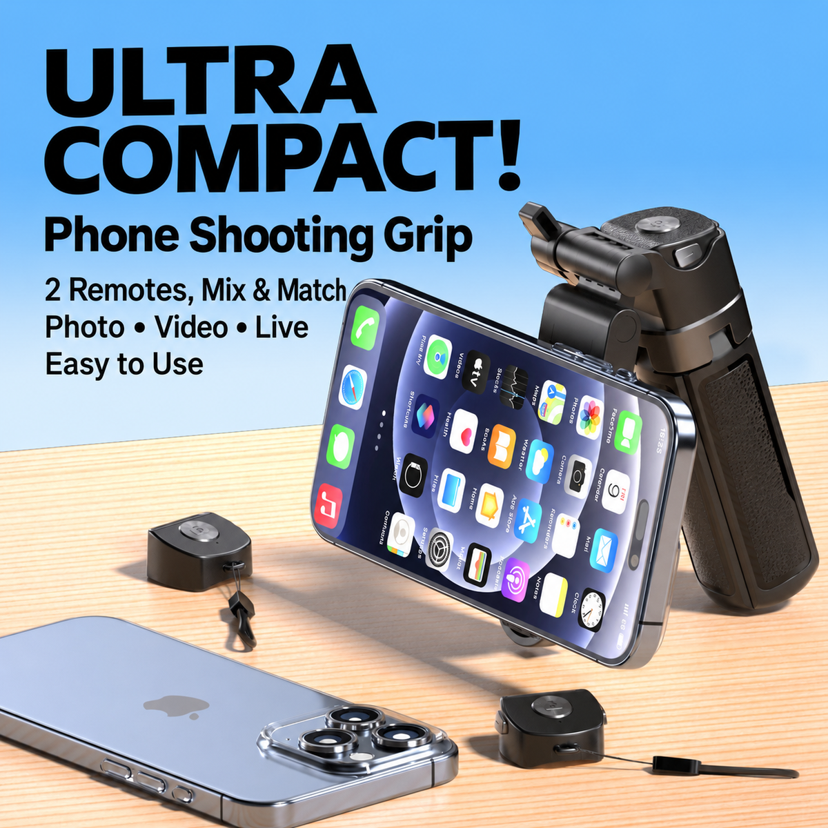 COSJM Mini Magnetic Selfie Stick, 16.5" Extendable with Bluetooth Remote & Phone Clip Holder, Compatible with Iphone and Android for Vlogging
