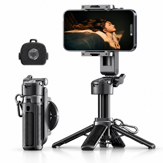 COSJM Mini Magnetic Selfie Stick, 16.5" Extendable with Bluetooth Remote & Phone Clip Holder, Compatible with Iphone and Android for Vlogging