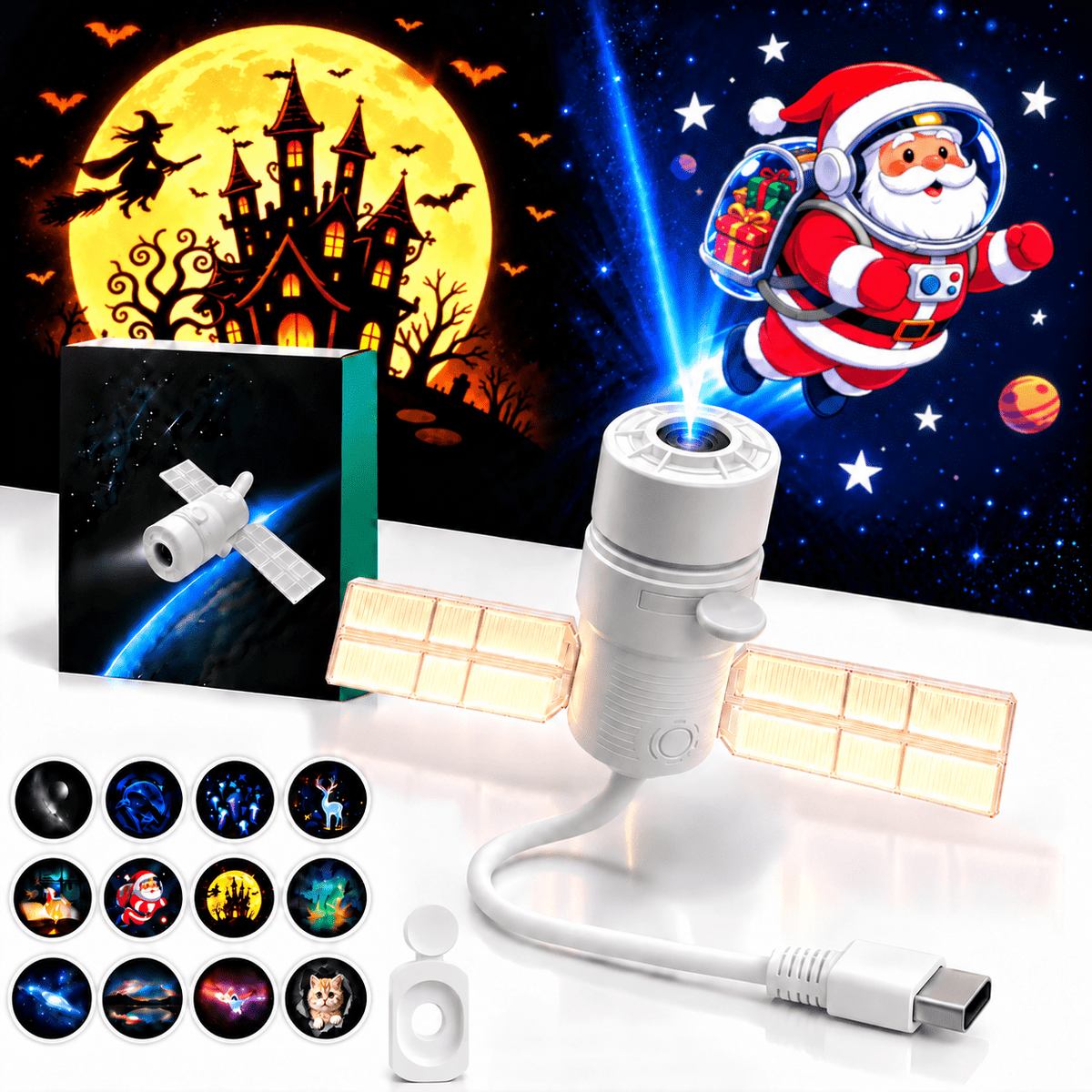 Lumdark Star Projector Night Light, 2-in-1 Projection Lamp with 30/60/90 Min Timer, 360° Flexible USB Gooseneck, Replaceable Projection Films