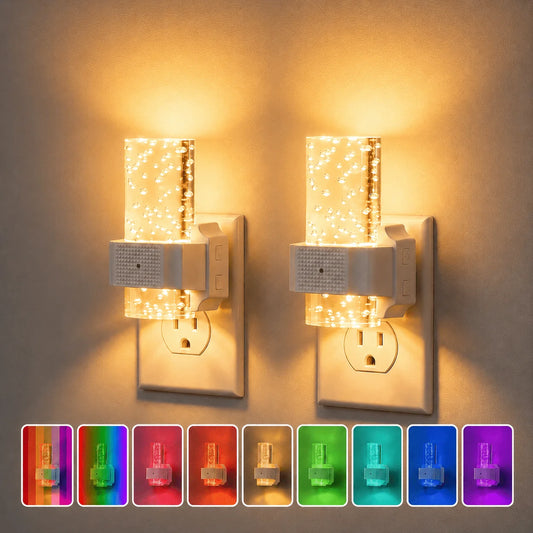 COSJM Night Lights Plug into Wall, Dimmable LED Night Light with Dusk to Dawn Sensor, 7 Color & Rgb Modes, Bubble Design for Hallway Bathroom，2 Pack