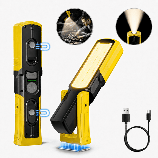 Lumdark Magnetic Work Light, 6000mAh Rechargeable Work Light, Magnetic Flashlight with 5 Modes, 180° Rotating Base, Side Magnet & Hook for Car Repair, Garage and Camping