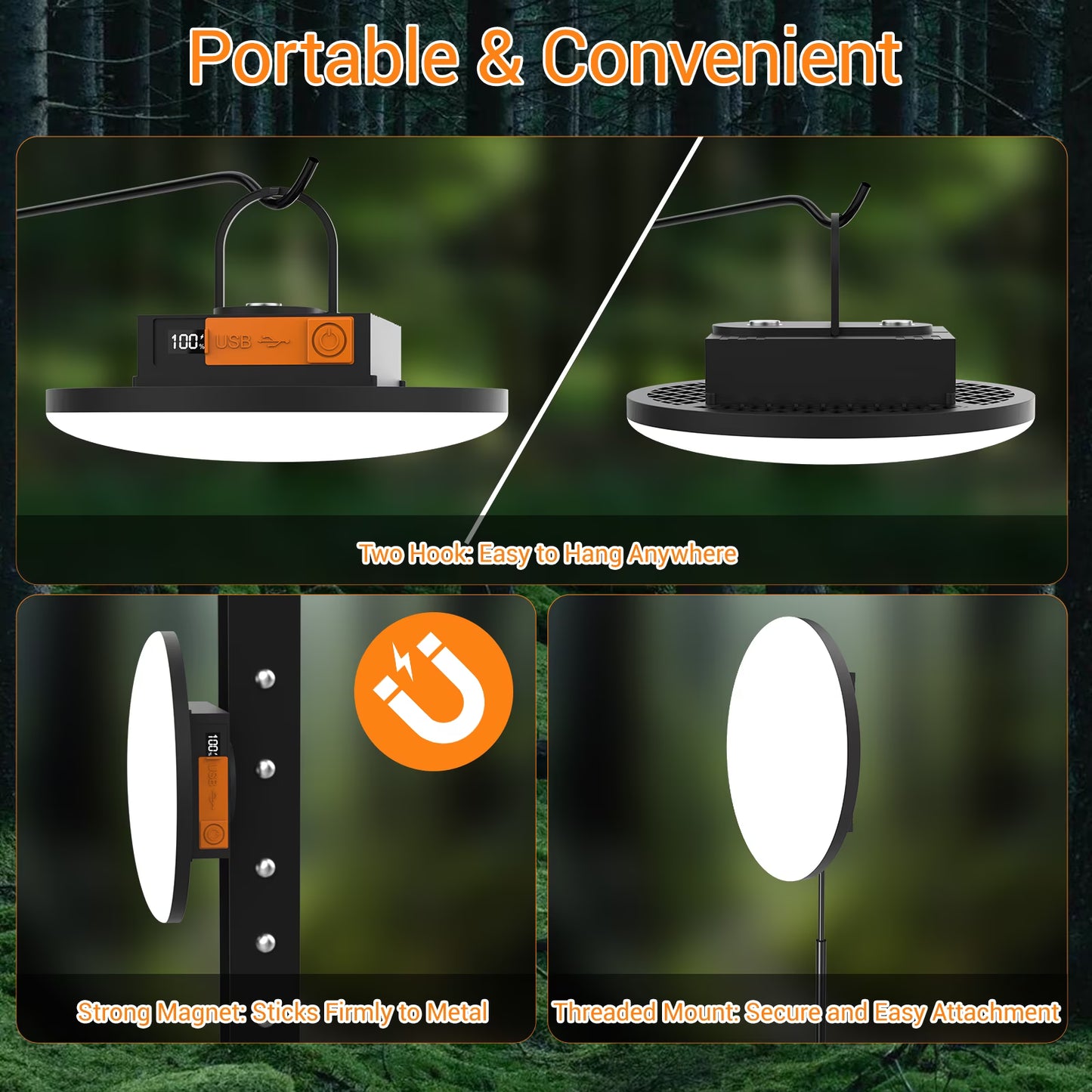 8800mAh LED Camping Lantern Rechargeable, 6000LM Portable Tent Light with Magnetic Base & Hook, Power Bank Function, IPX5 Waterproof, Emergency Flood Light for Hurricane, Power Outages Car Repair